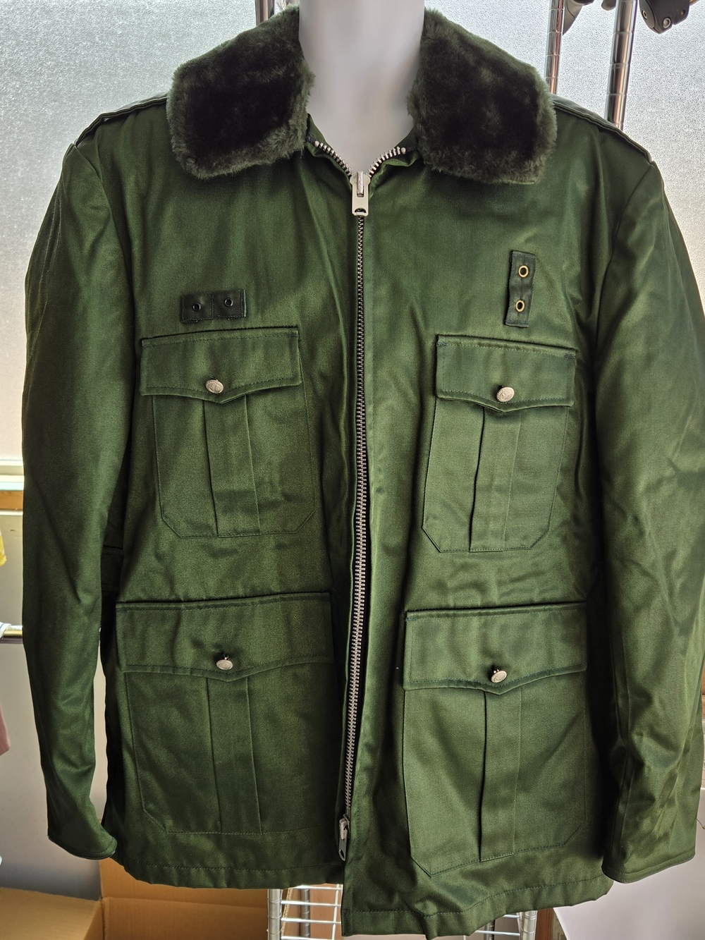 Vintage Tufnyl by Blauer Green Fur Collar 4 Pocket Patrol Jacket 46 XL XXL